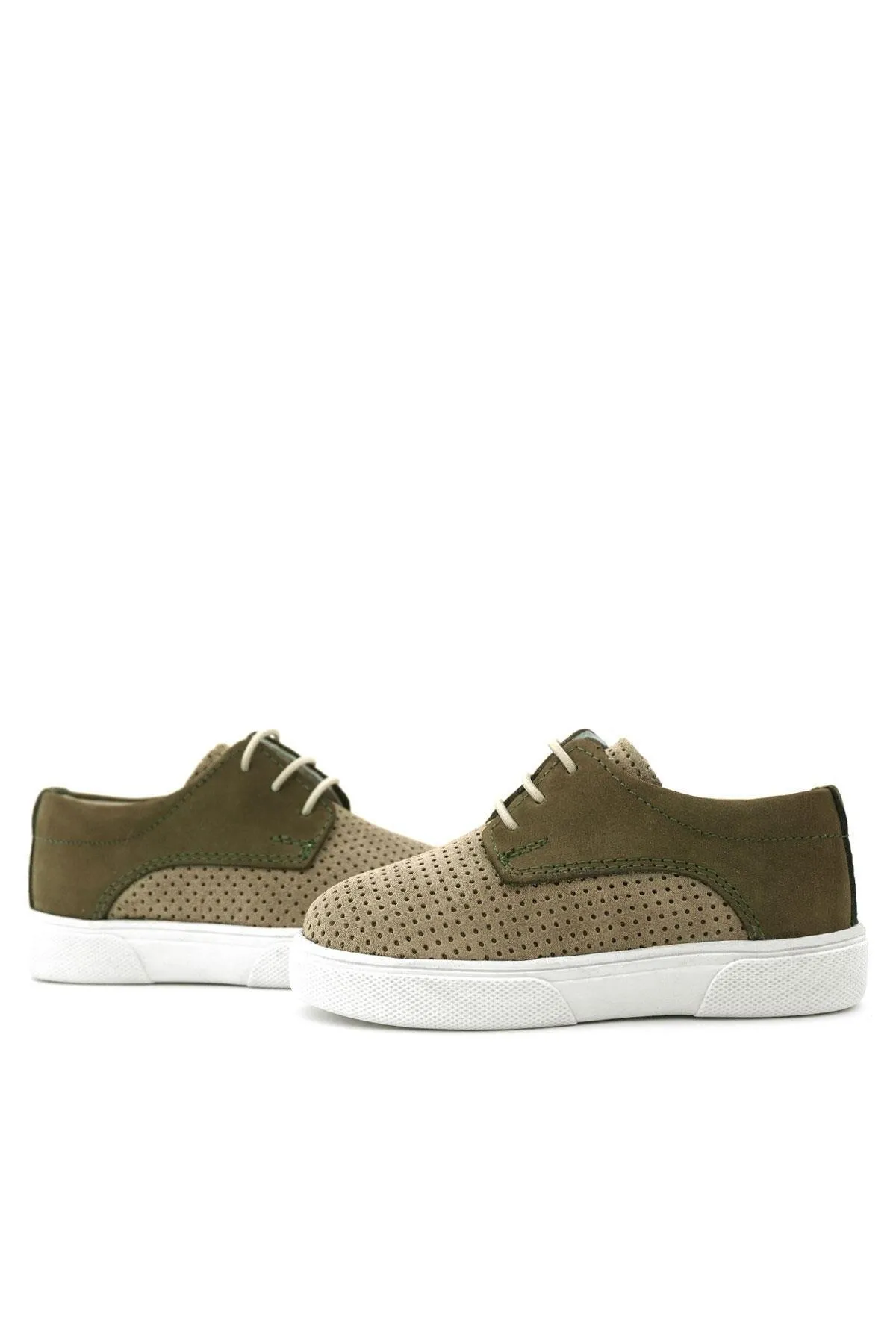 Hakiki Deri Vizon Haki Lastikli Erkek Çocuk Günlük Ayakkabı