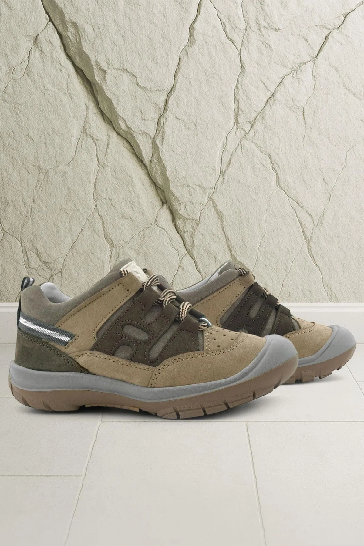 Hakiki Deri Vizon Kahverengi Bağcıklı Çocuk Outdoor Ayakkabı