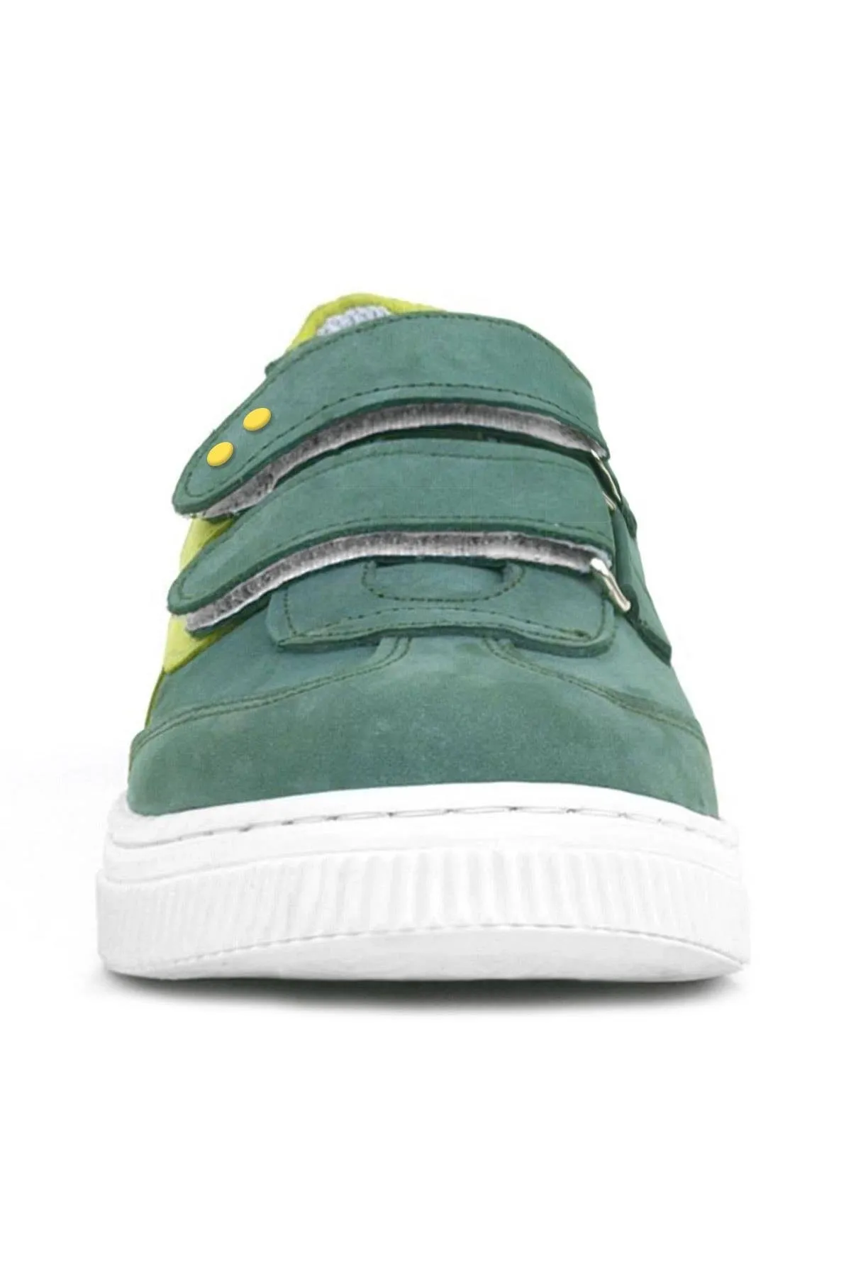 Hakiki Deri Yeşil Cırtlı Metal Detaylı Çocuk Spor Ayakkabı