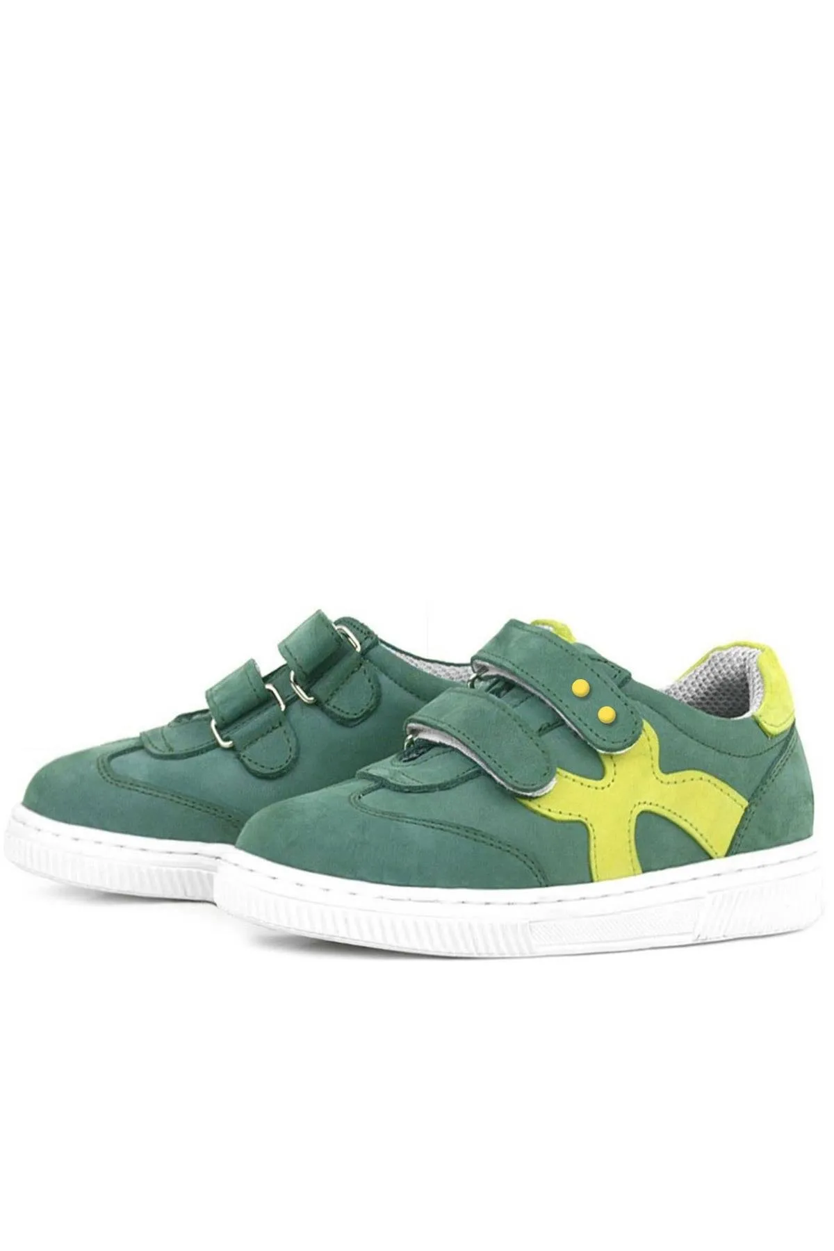 Hakiki Deri Yeşil Cırtlı Metal Detaylı Çocuk Spor Ayakkabı