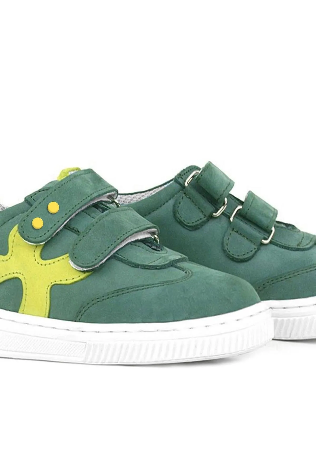 Hakiki Deri Yeşil Cırtlı Metal Detaylı Çocuk Spor Ayakkabı