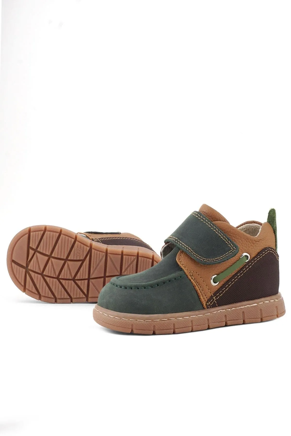 Hakiki Deri Yeşil Kahve Cırt Cırtlı Bebek Bot