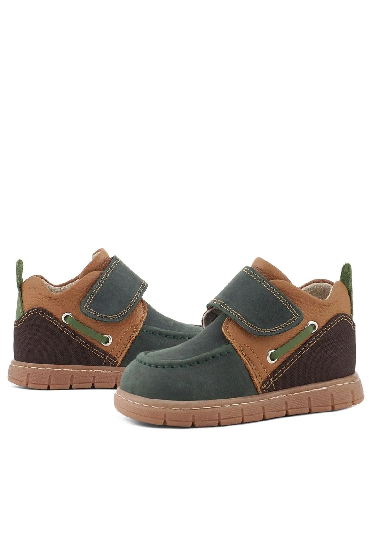 Hakiki Deri Yeşil Kahve Cırt Cırtlı Bebek Bot