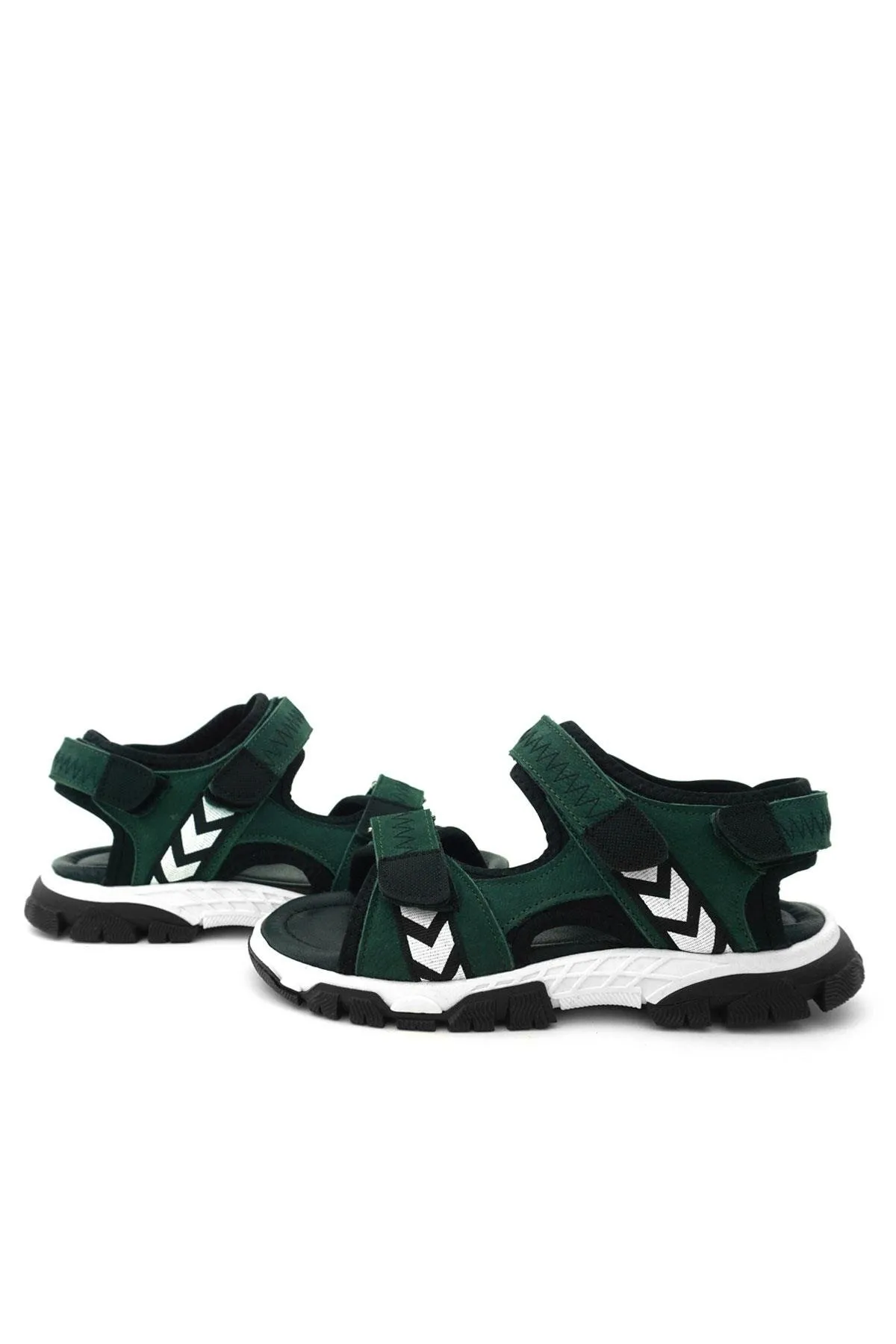 Hakiki Deri Yeşil Siyah Cırt Cırtlı Erkek Çocuk Sandalet