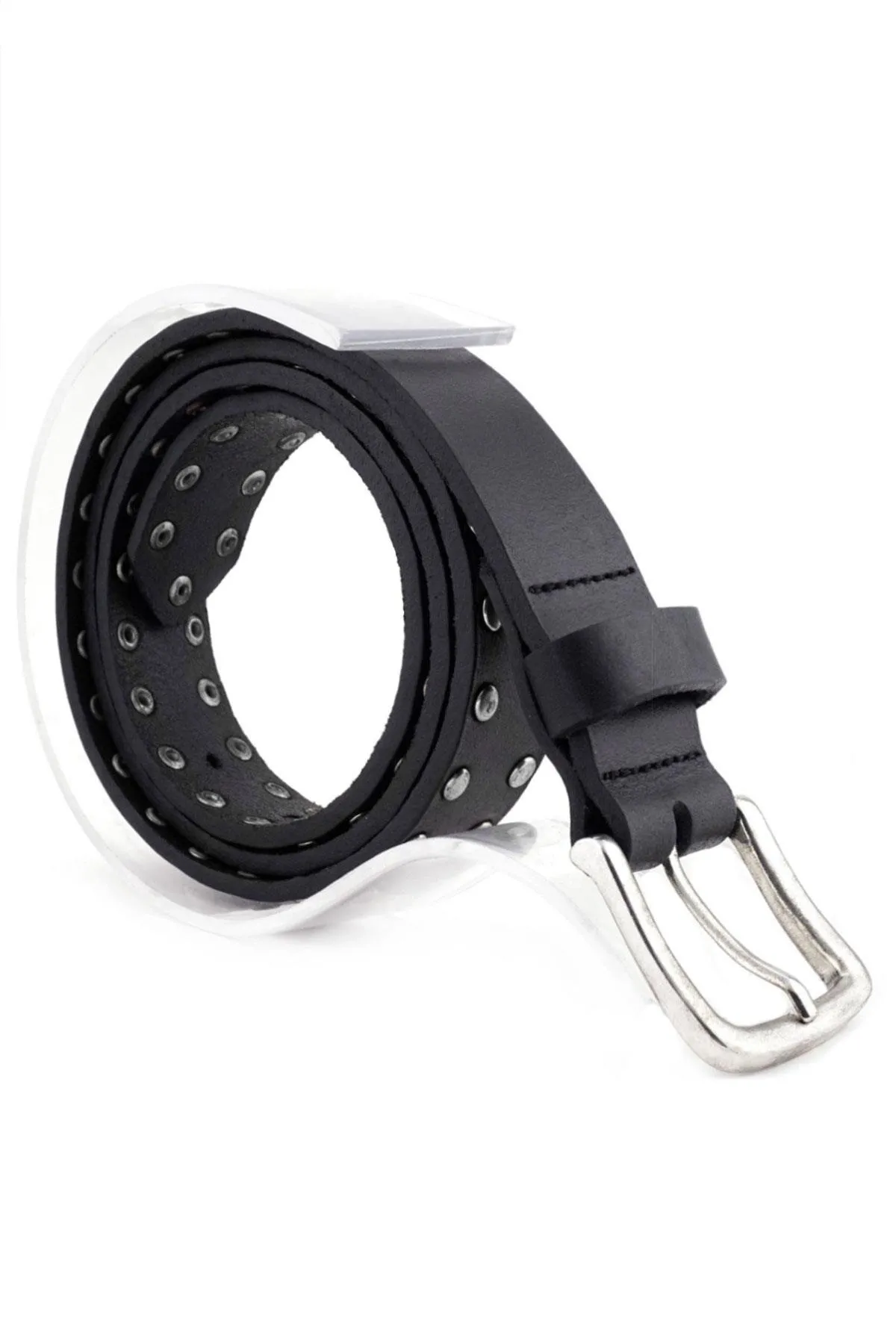 Hakiki Manda Derisi Siyah Metal Detaylı Kız Çocuk Kemer