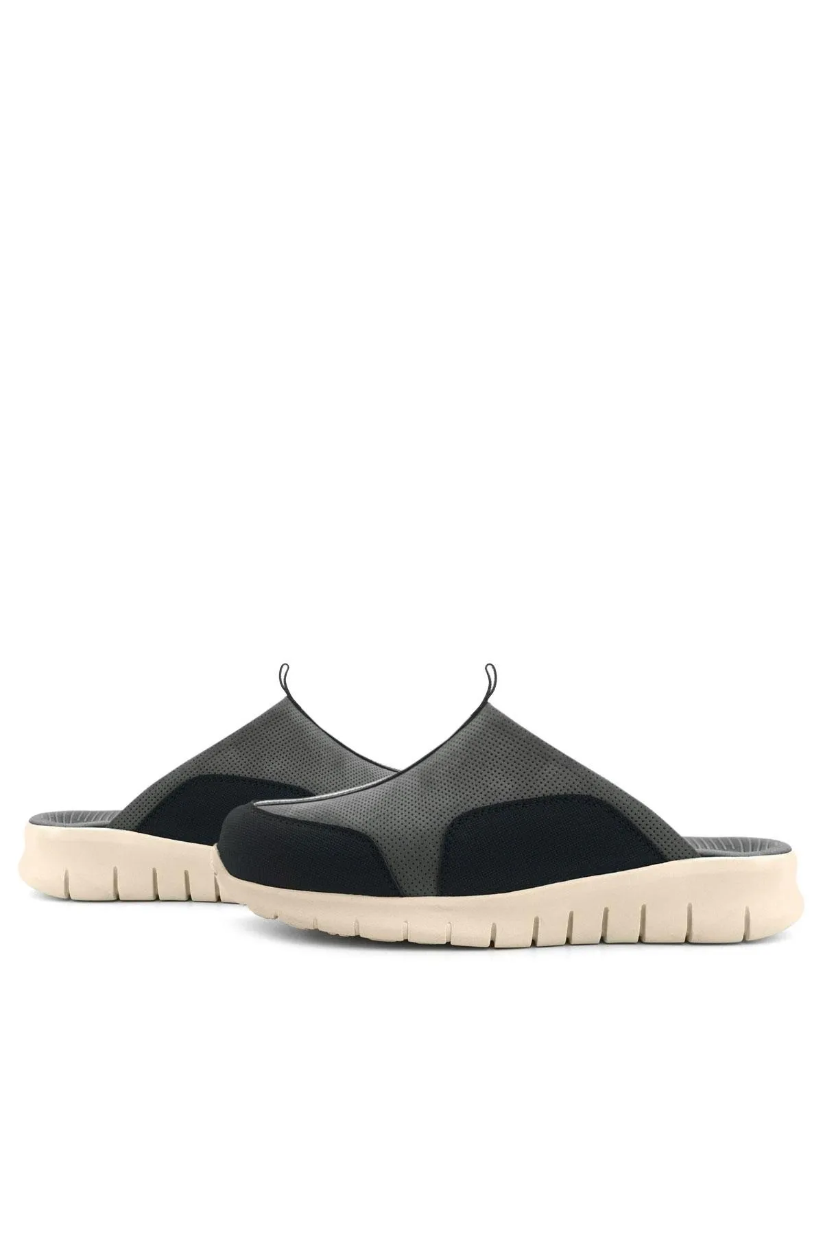 Heep Medikal Hakiki Deri Gri Siyah Krem Tabanlı Comfort Spor Terlik