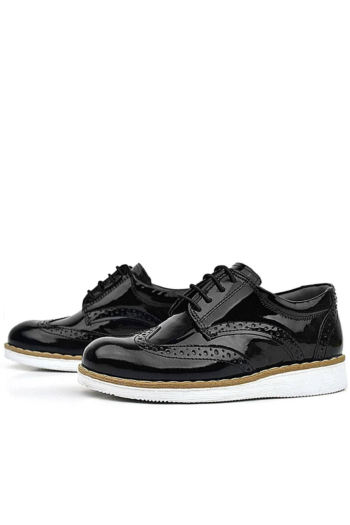 Hidra Siyah Rugan Beyaz Tabanlı Bağcıklı Erkek Çocuk Klasik Ayakkabı