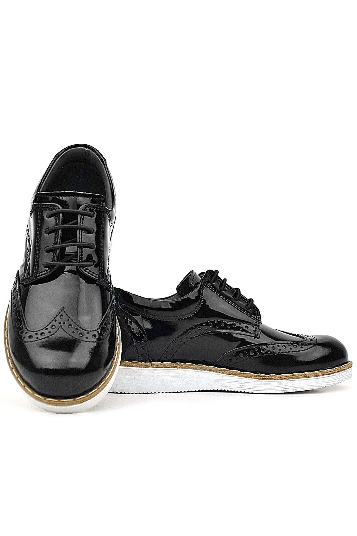 Hidra Siyah Rugan Beyaz Tabanlı Bağcıklı Erkek Çocuk Klasik Ayakkabı