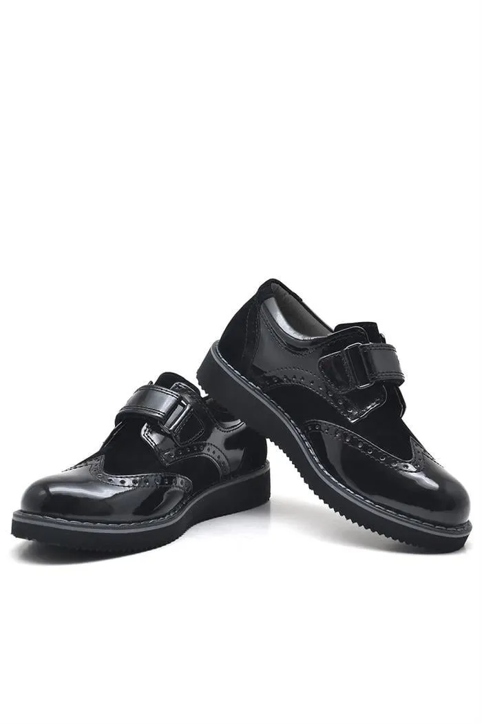 Hidra Siyah Rugan Cırtlı Erkek Çocuk Klasik Ayakkabı