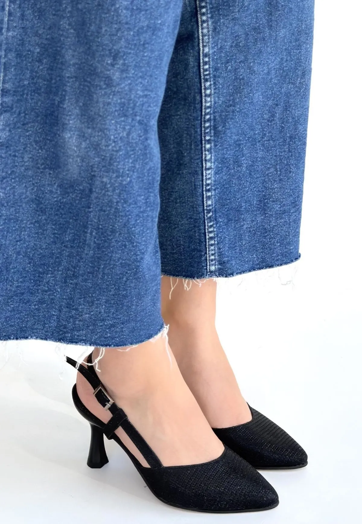 Joga Siyah Saten Simli Topuklu Ayakkabı