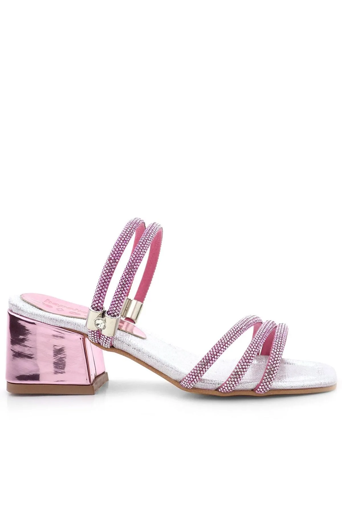 Judy Pembe Gümüş Taşlı Kız Çocuk Topuklu Terlik Ayakkabı