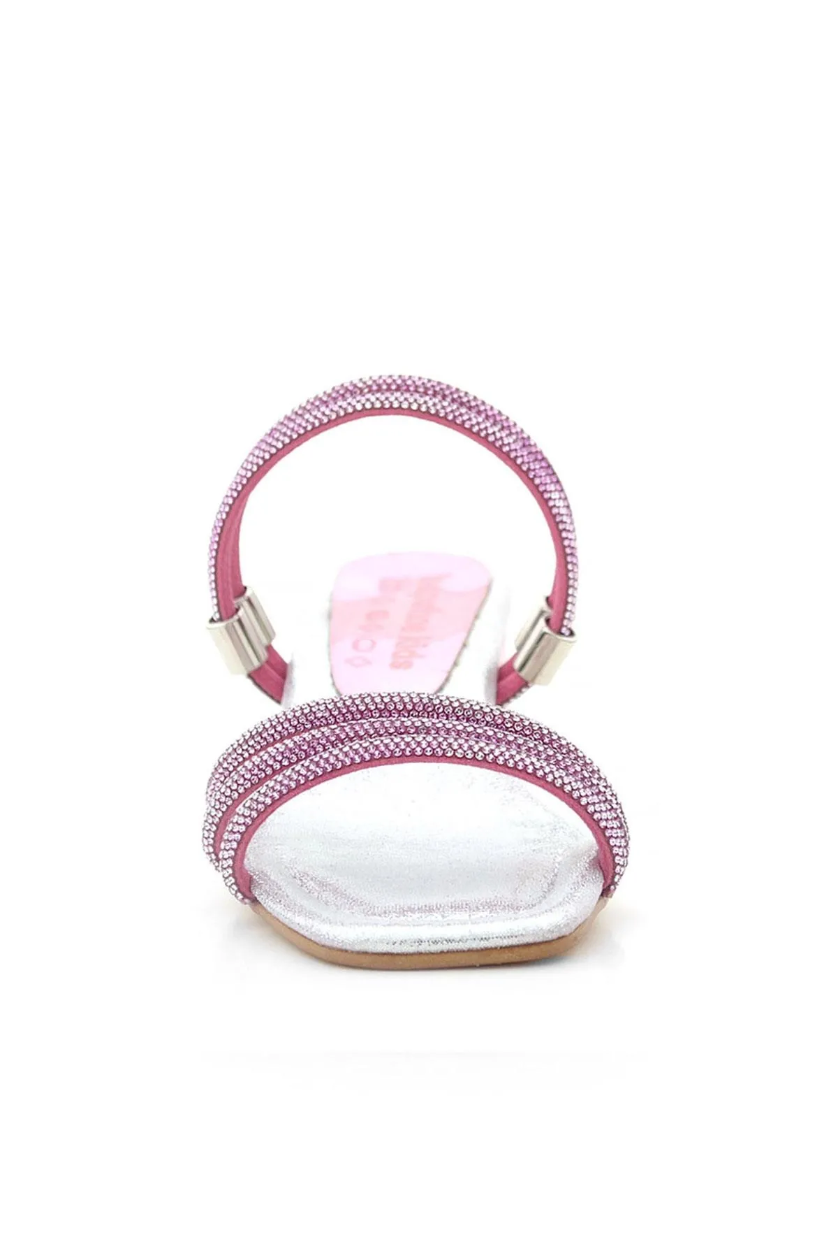 Judy Pembe Gümüş Taşlı Kız Çocuk Topuklu Terlik Ayakkabı