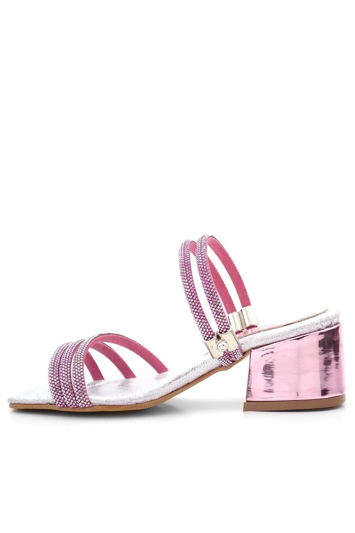 Judy Pembe Gümüş Taşlı Kız Çocuk Topuklu Terlik Ayakkabı