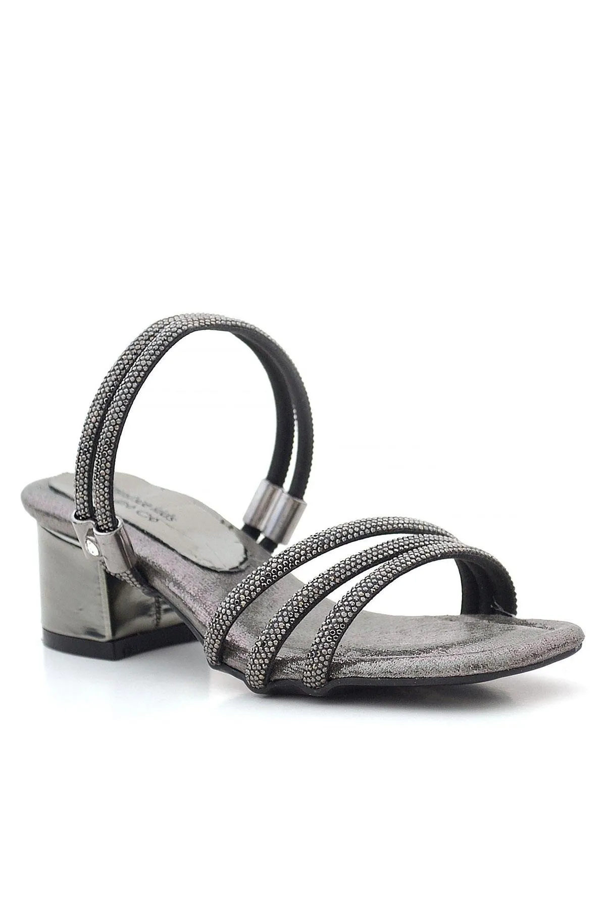 Judy Platin Taşlı Kız Çocuk Topuklu Terlik Ayakkabı