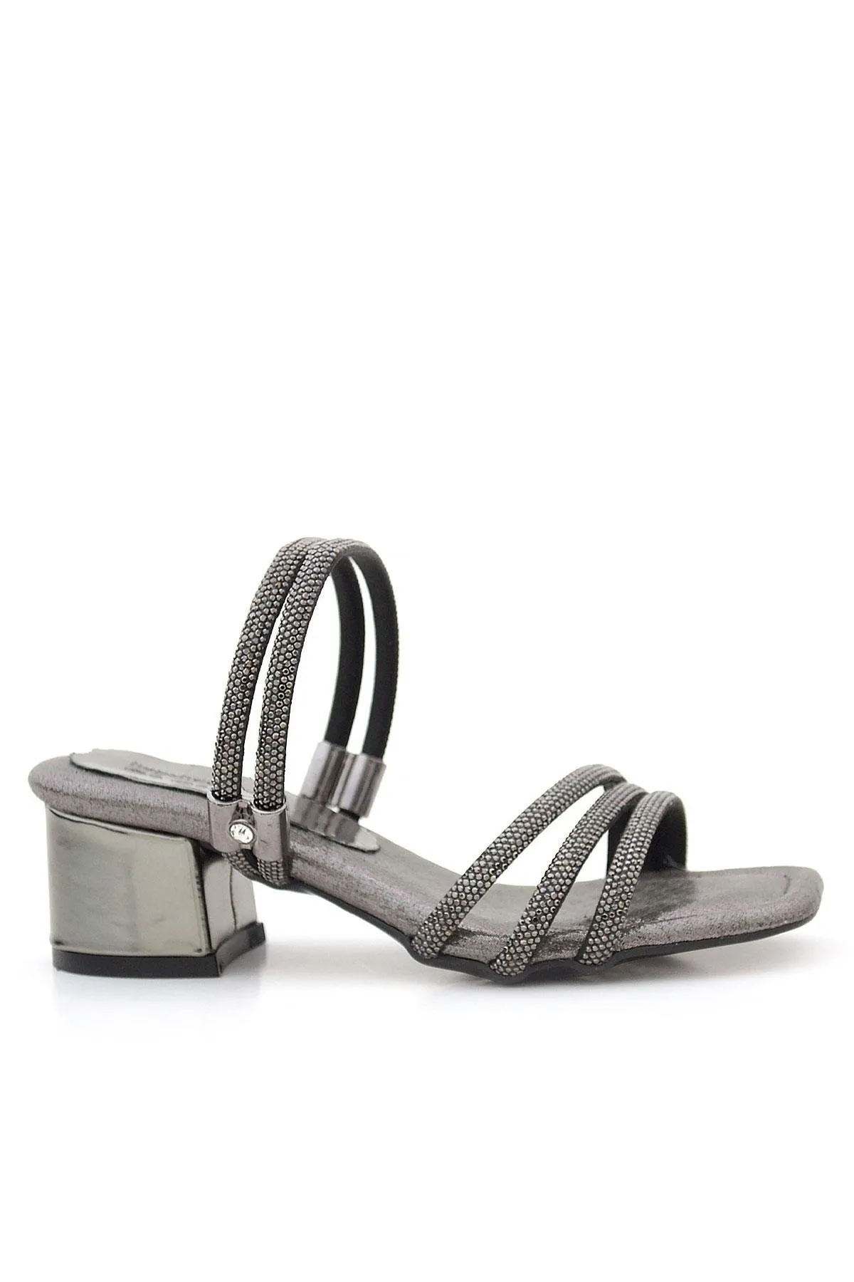 Judy Platin Taşlı Kız Çocuk Topuklu Terlik Ayakkabı