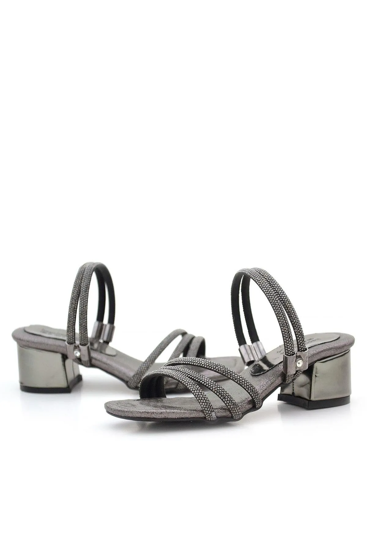 Judy Platin Taşlı Kız Çocuk Topuklu Terlik Ayakkabı