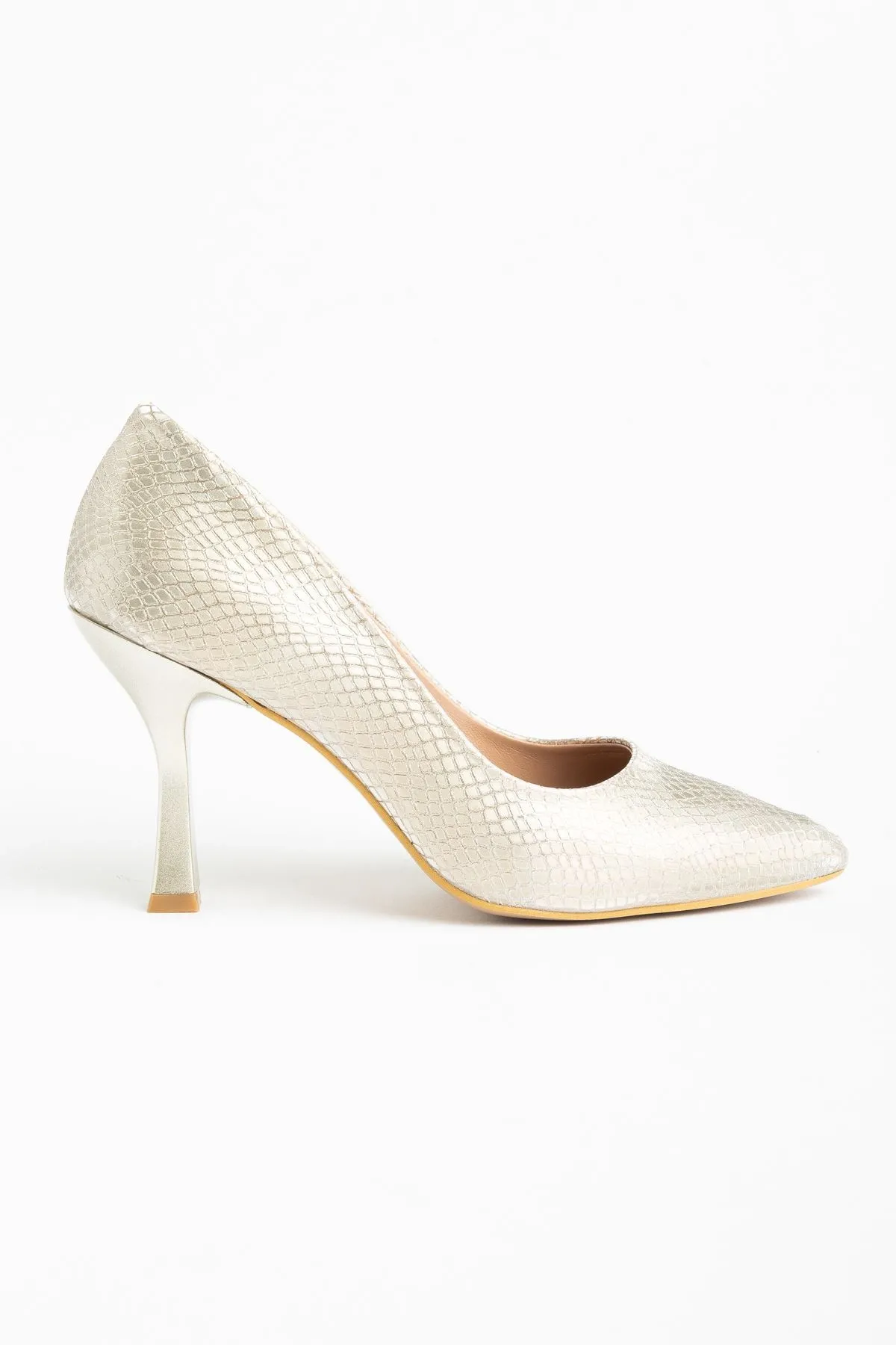 K-114 Gold Pul Desenli Sivri Burunlu  Topuklu Kadın Ayakkabı