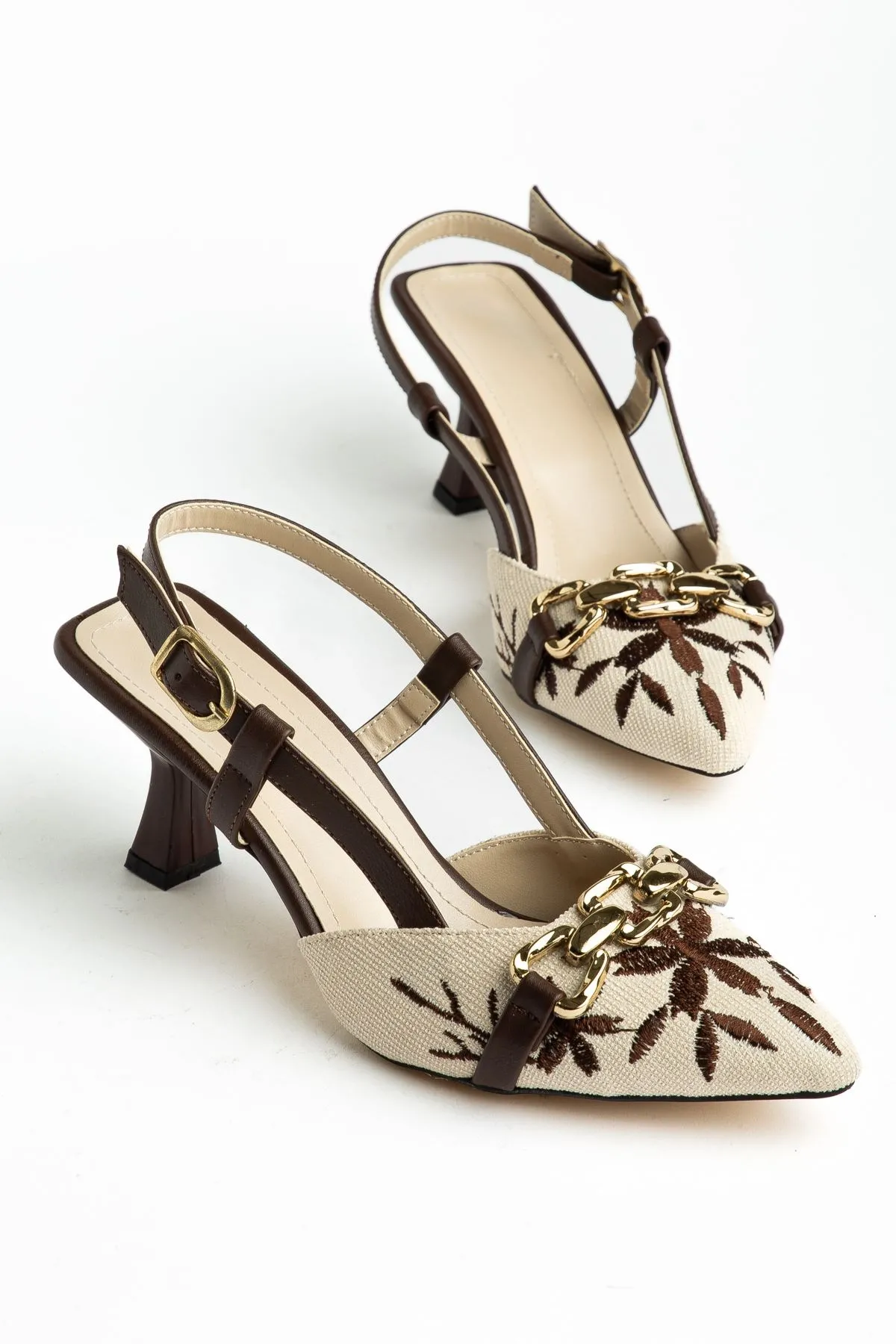 K-250 Kahve Süet Günlük Arkası Açık Tokalı Topuklu Kadın Ayakkabı