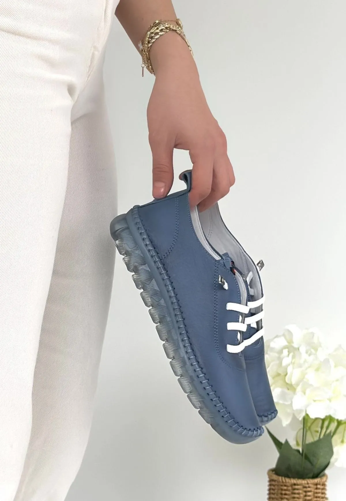 Kitta Mavi Deri Bağcıklı Spor Ayakkabı