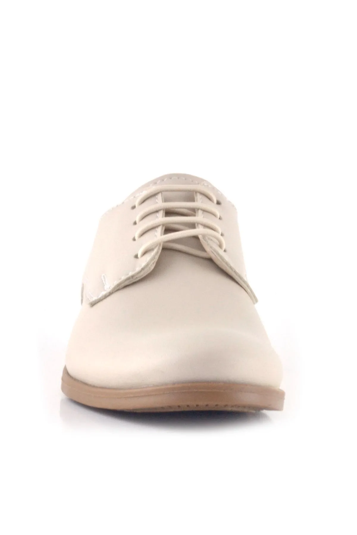 Krem Cilt Bağcıklı Oxford Çocuk Okul Ayakkabısı