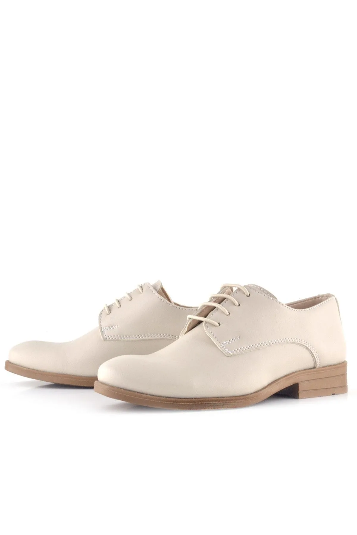Krem Cilt Bağcıklı Oxford Çocuk Okul Ayakkabısı