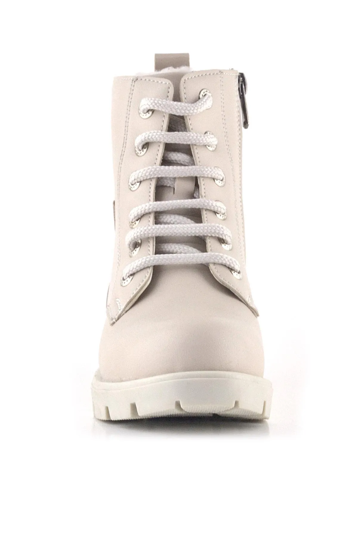 Krem Yıldız Detaylı Bağcıklı Fermuarlı Kız Çocuk Bot