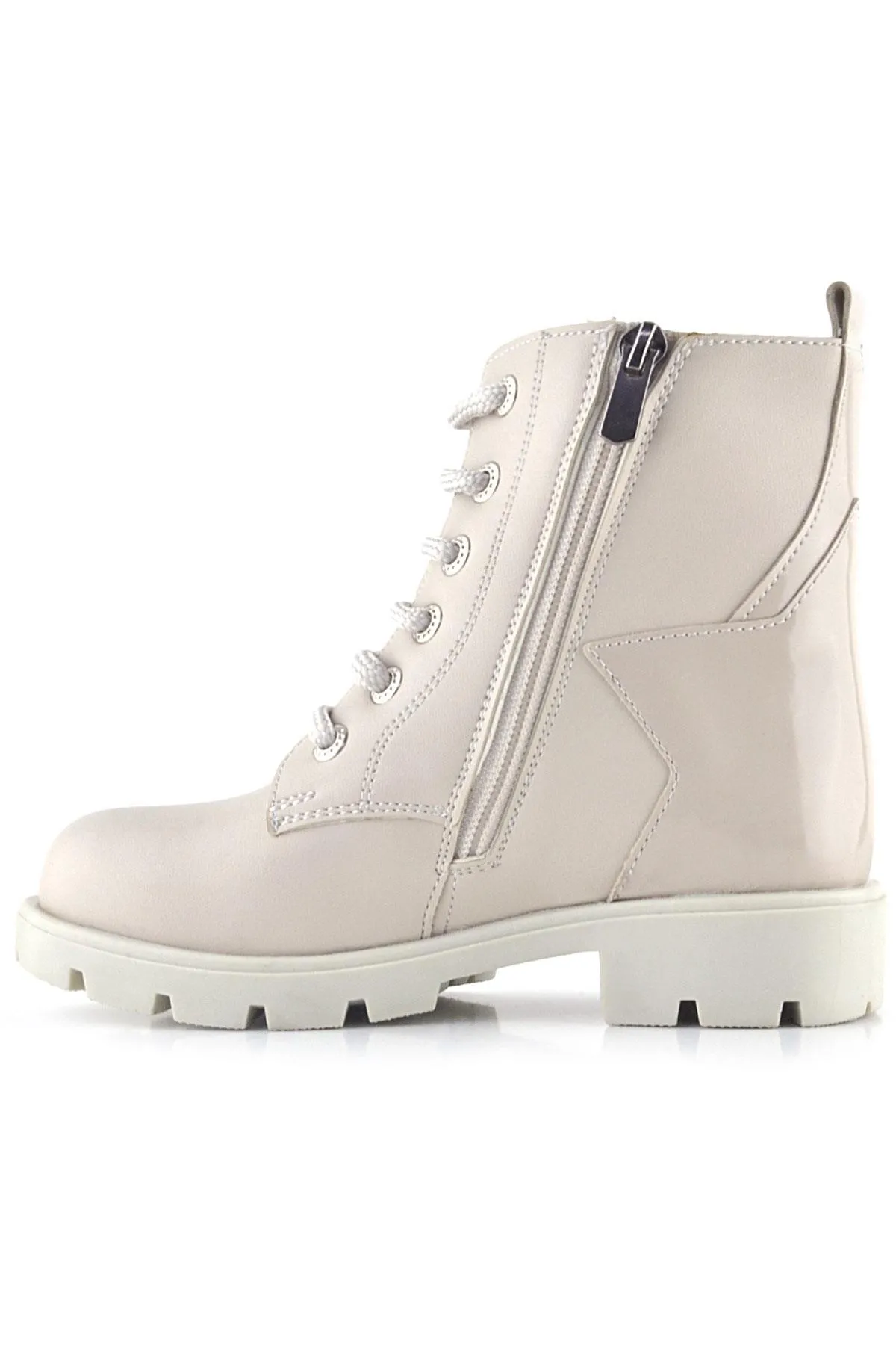 Krem Yıldız Detaylı Bağcıklı Fermuarlı Kız Çocuk Bot