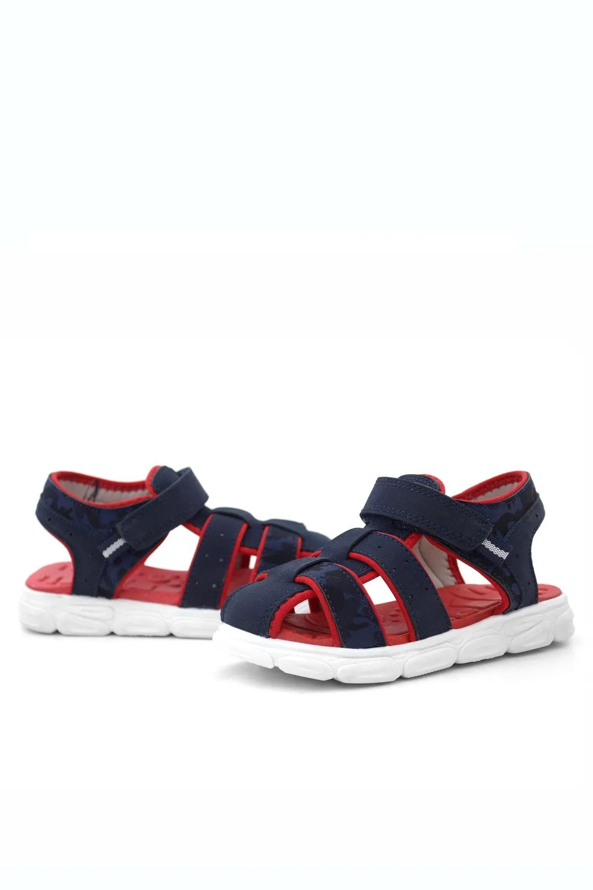 Lacivert Kırmızı Kamuflaj Desenli Çocuk Sandalet