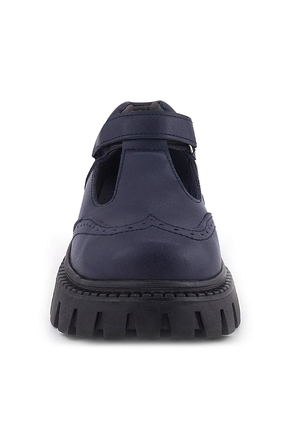 Lacivert Mat Cırtlı Kız Çocuk Okul Ayakkabı