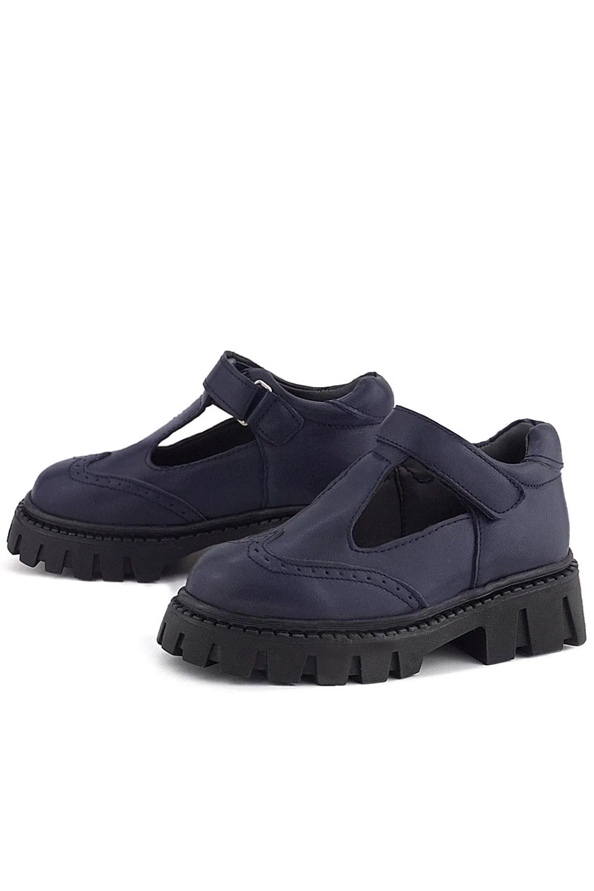 Lacivert Mat Cırtlı Kız Çocuk Okul Ayakkabı