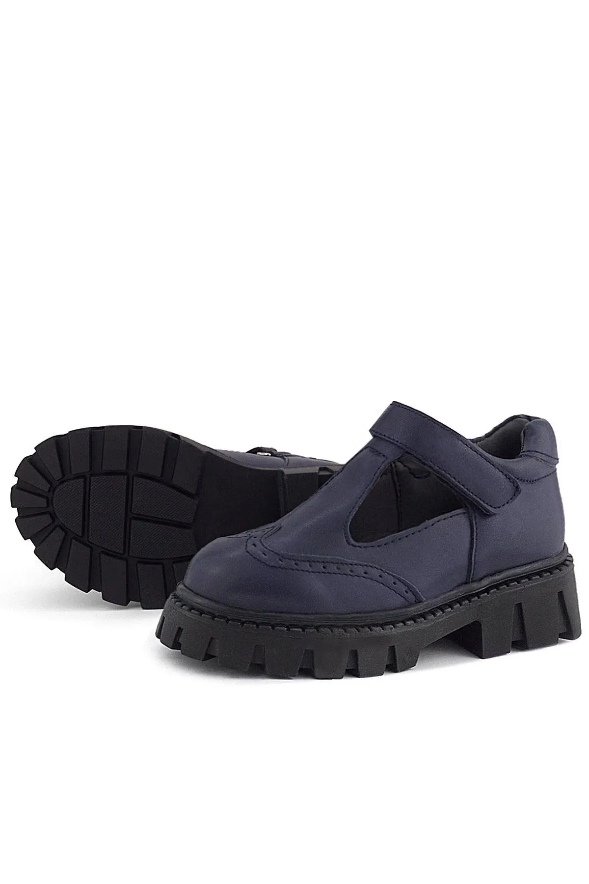 Lacivert Mat Cırtlı Kız Çocuk Okul Ayakkabı