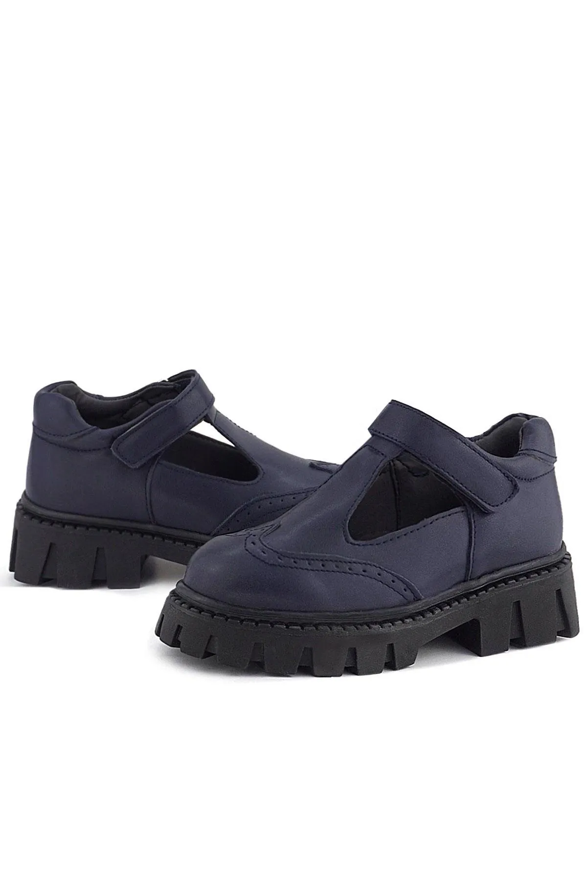 Lacivert Mat Cırtlı Kız Çocuk Okul Ayakkabı