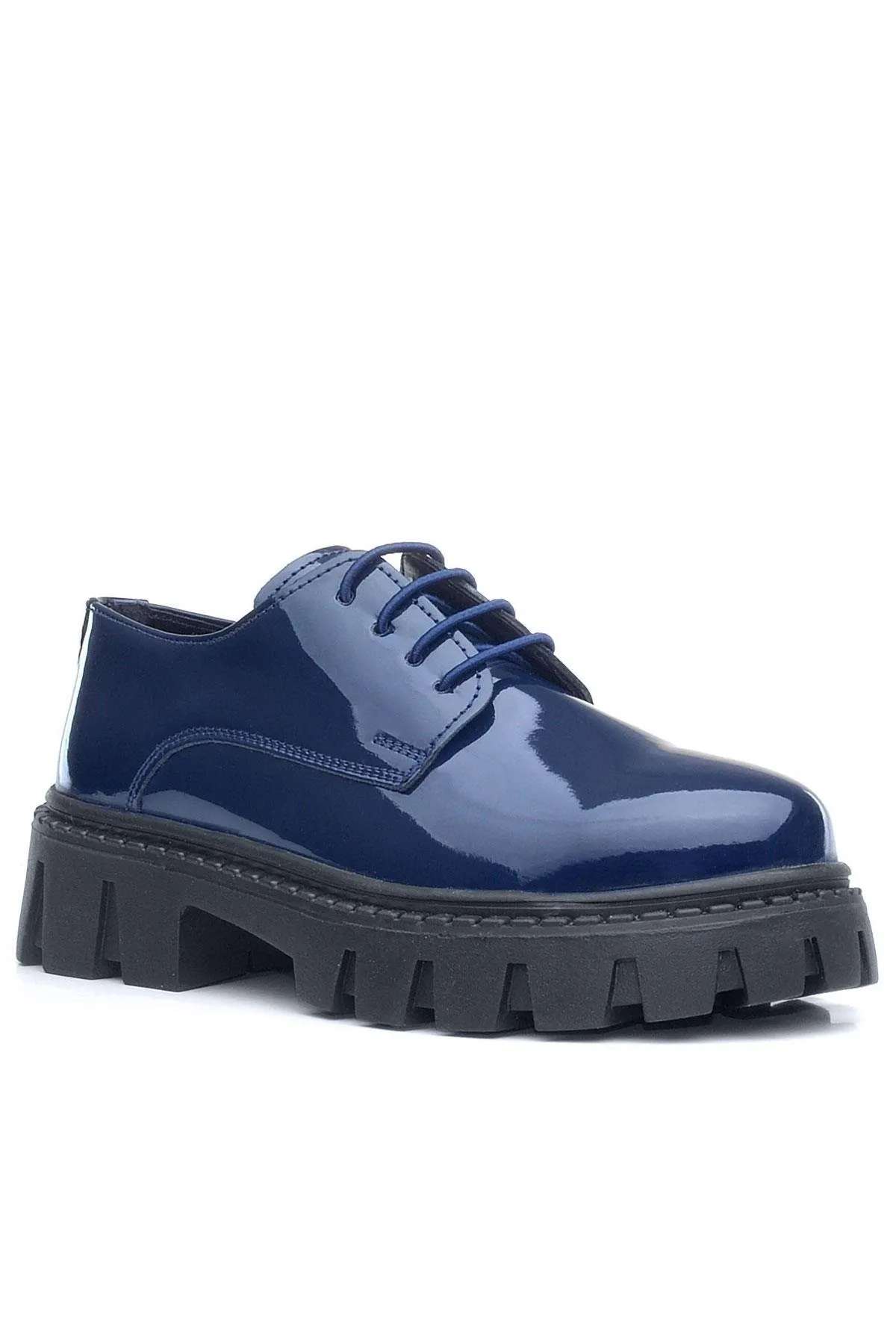 Lacivert Rugan Bağcıklı Kız Çocuk Oxford Okul Ayakkabı