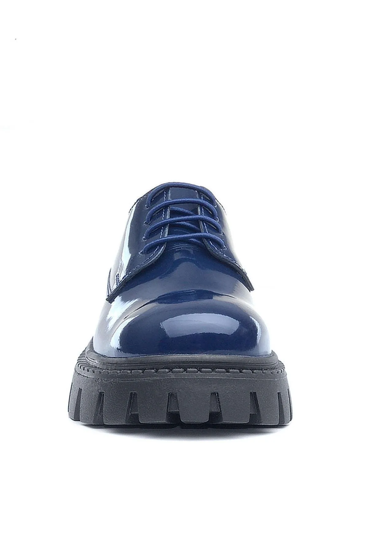 Lacivert Rugan Bağcıklı Kız Çocuk Oxford Okul Ayakkabı