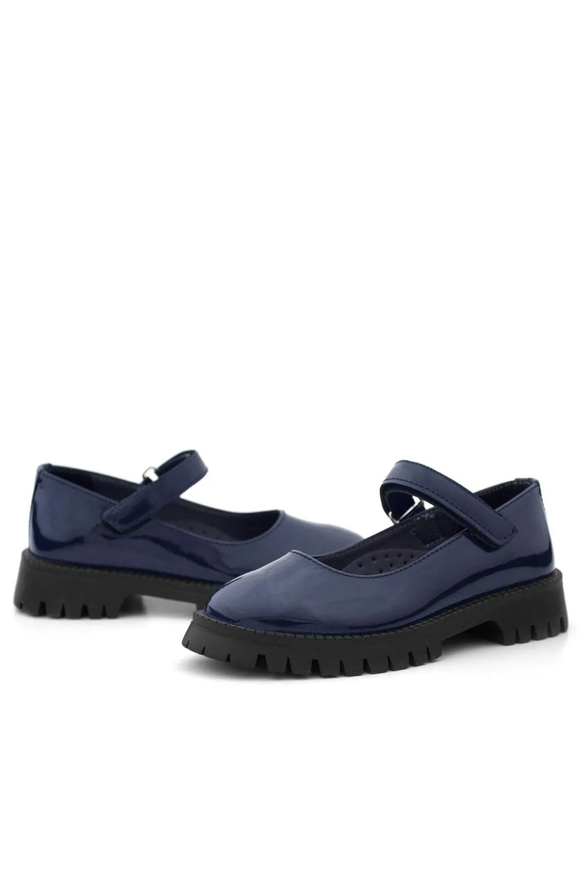 Lacivert Rugan Cırtlı Kalın Tabanlı Kız Çocuk Okul Ayakkabısı