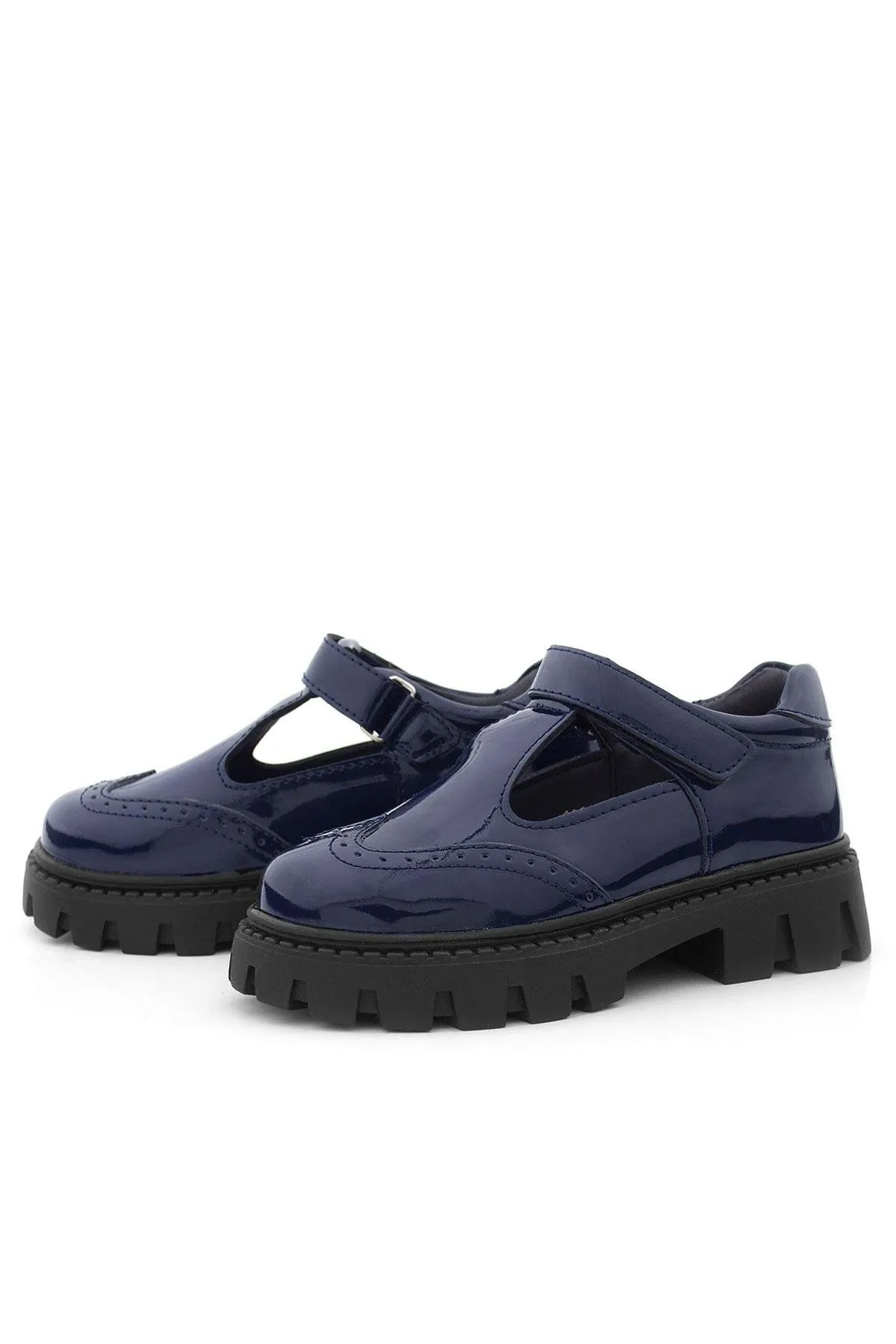Lacivert Rugan Cırtlı Kız Çocuk Okul Ayakkabı