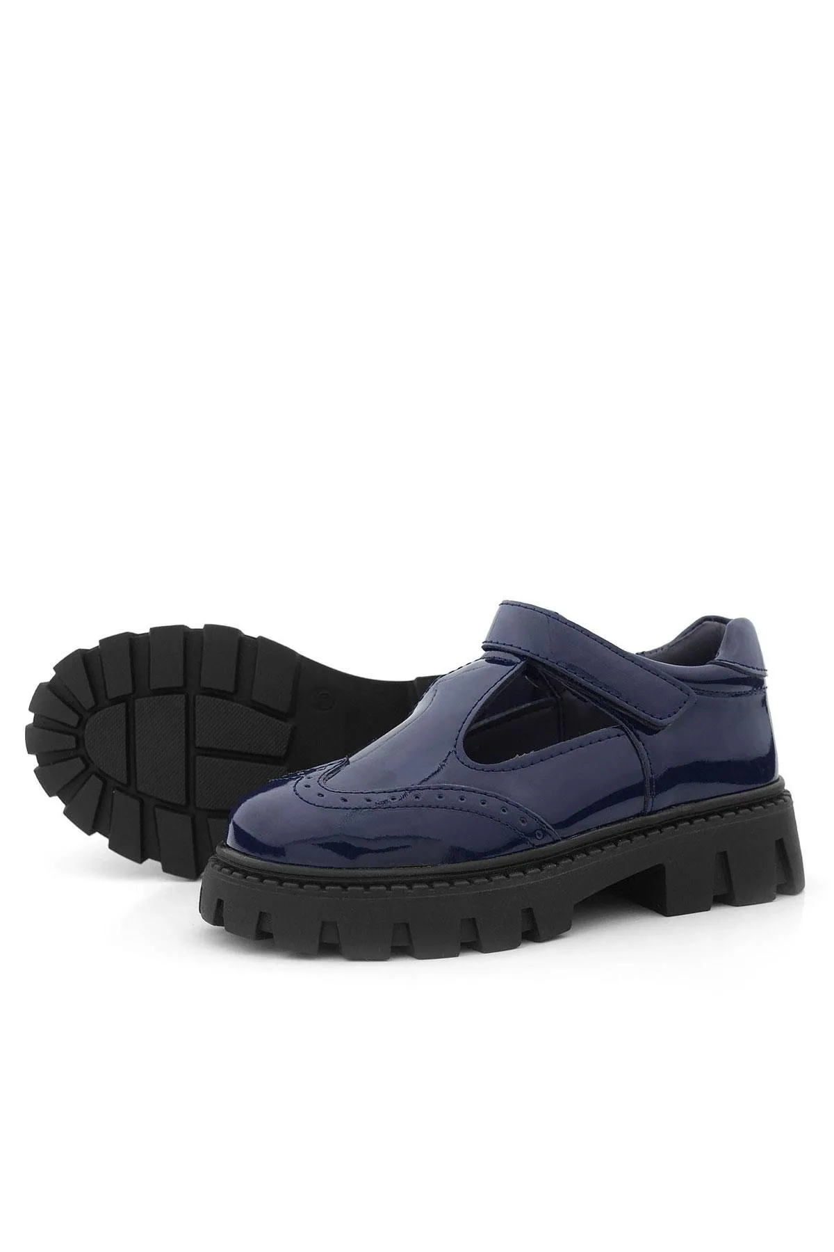 Lacivert Rugan Cırtlı Kız Çocuk Okul Ayakkabı
