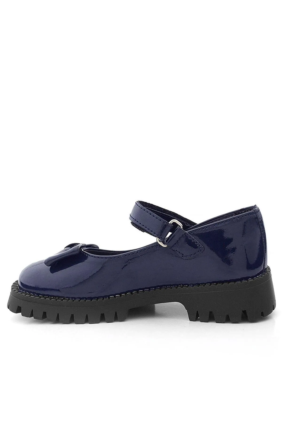 Lacivert Rugan Kalın Tabanlı Cırtlı Kız Çocuk Babet