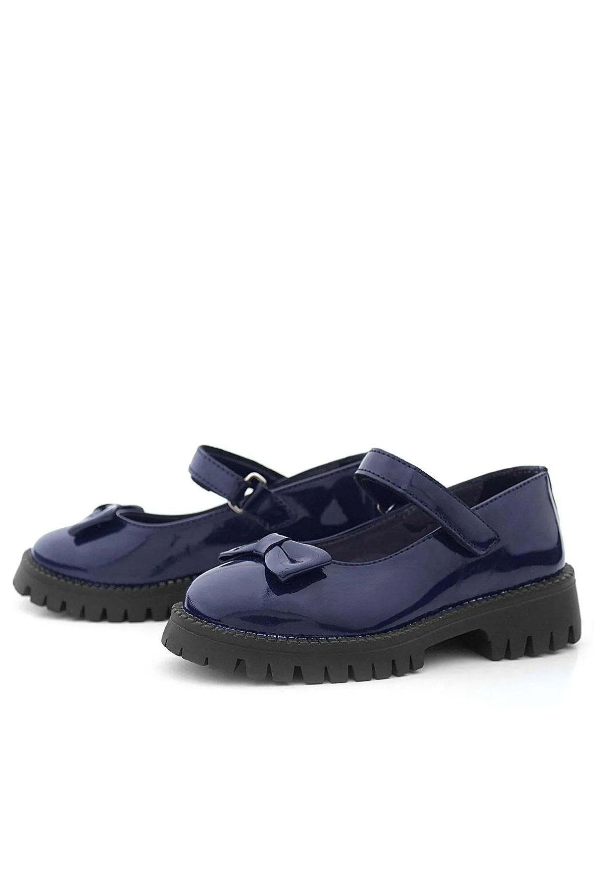 Lacivert Rugan Kalın Tabanlı Cırtlı Kız Çocuk Babet