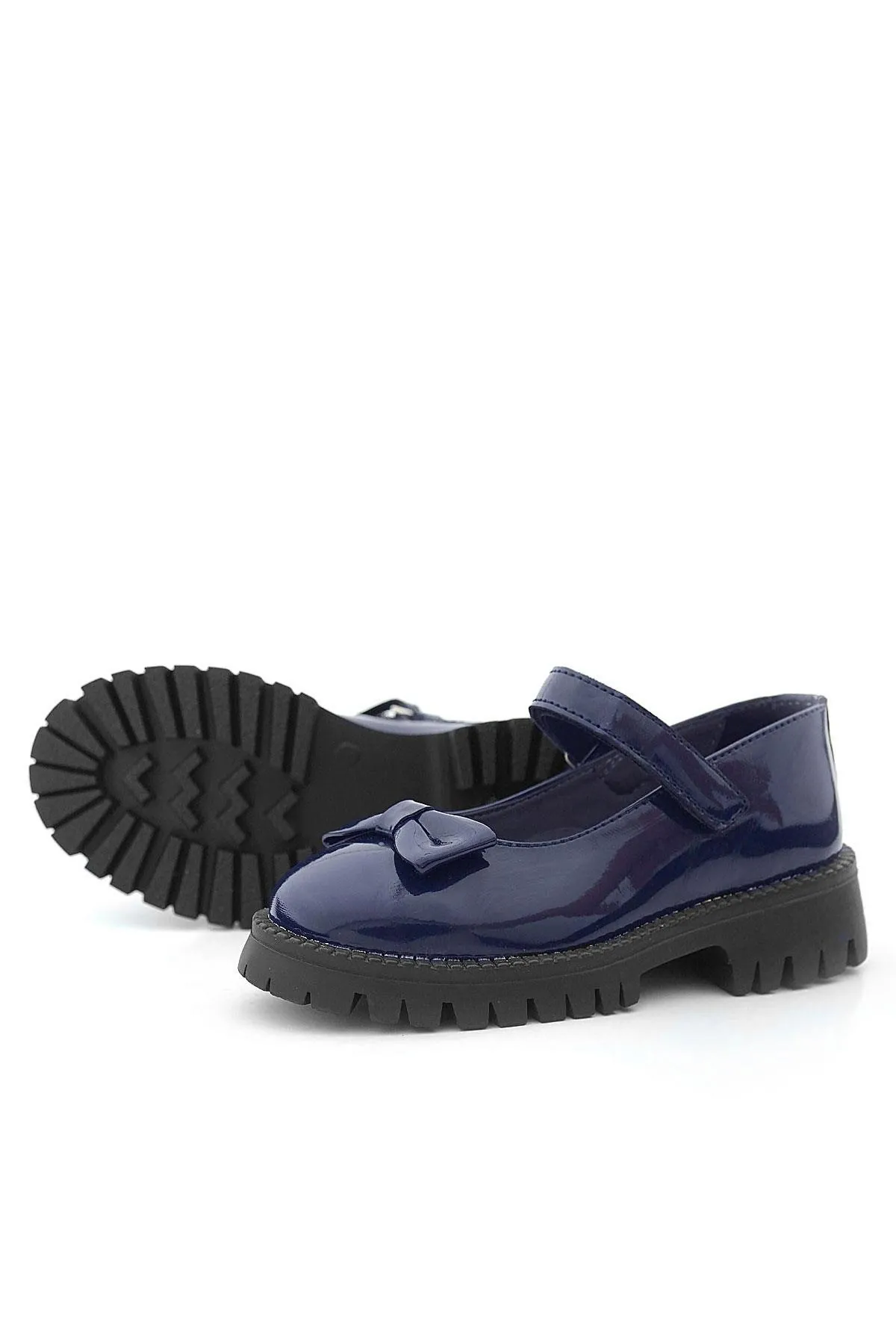 Lacivert Rugan Kalın Tabanlı Cırtlı Kız Çocuk Babet