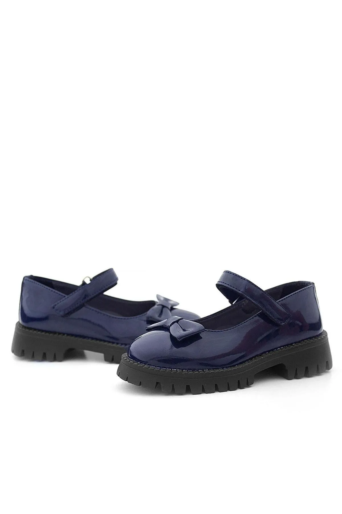 Lacivert Rugan Kalın Tabanlı Cırtlı Kız Çocuk Babet