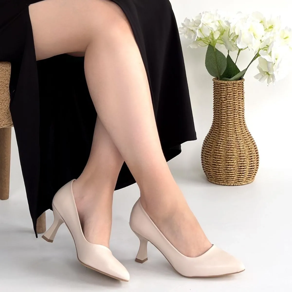 Leja Bej Cilt Topuklu Ayakkabı