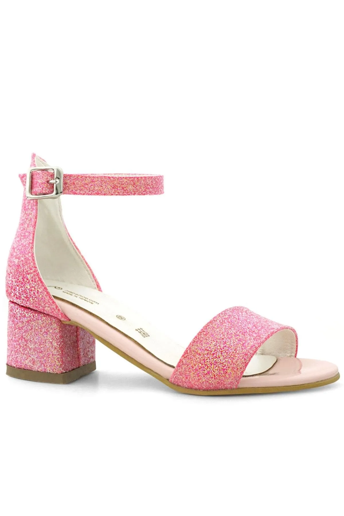 Lilo Simli Fuşya Pembe Tek Bantlı Kız Çocuk Topuklu Abiye Ayakkabı