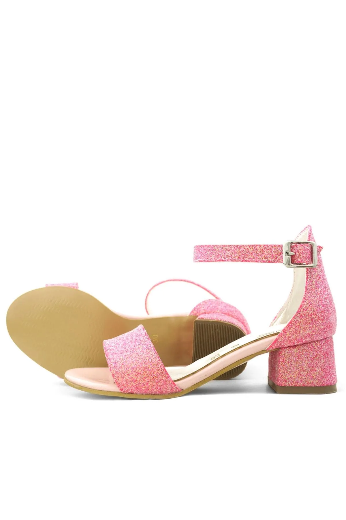 Lilo Simli Fuşya Pembe Tek Bantlı Kız Çocuk Topuklu Abiye Ayakkabı