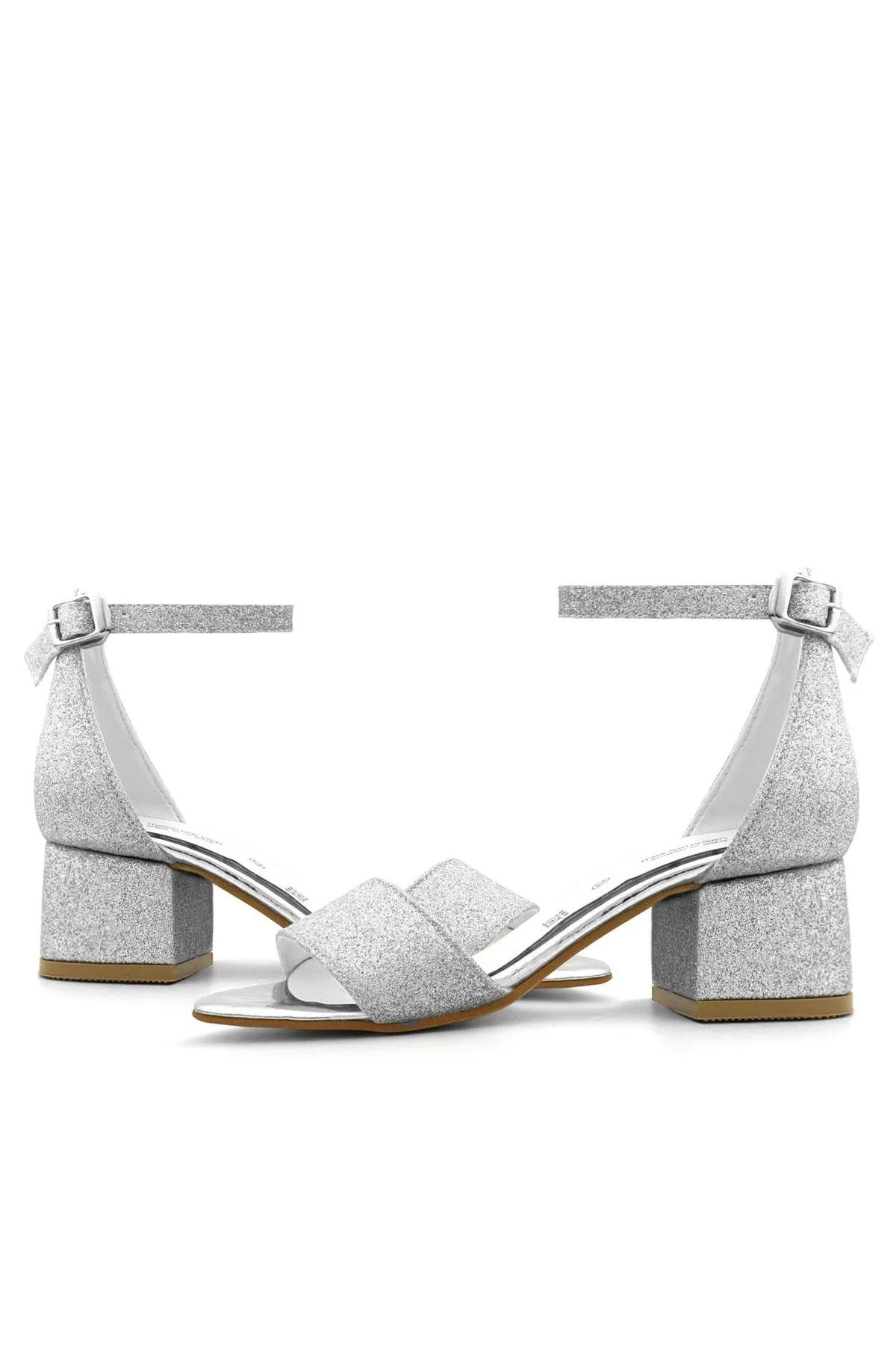 Lilo Simli Gümüş Tek Bantlı Kız Çocuk Topuklu Abiye Ayakkabı