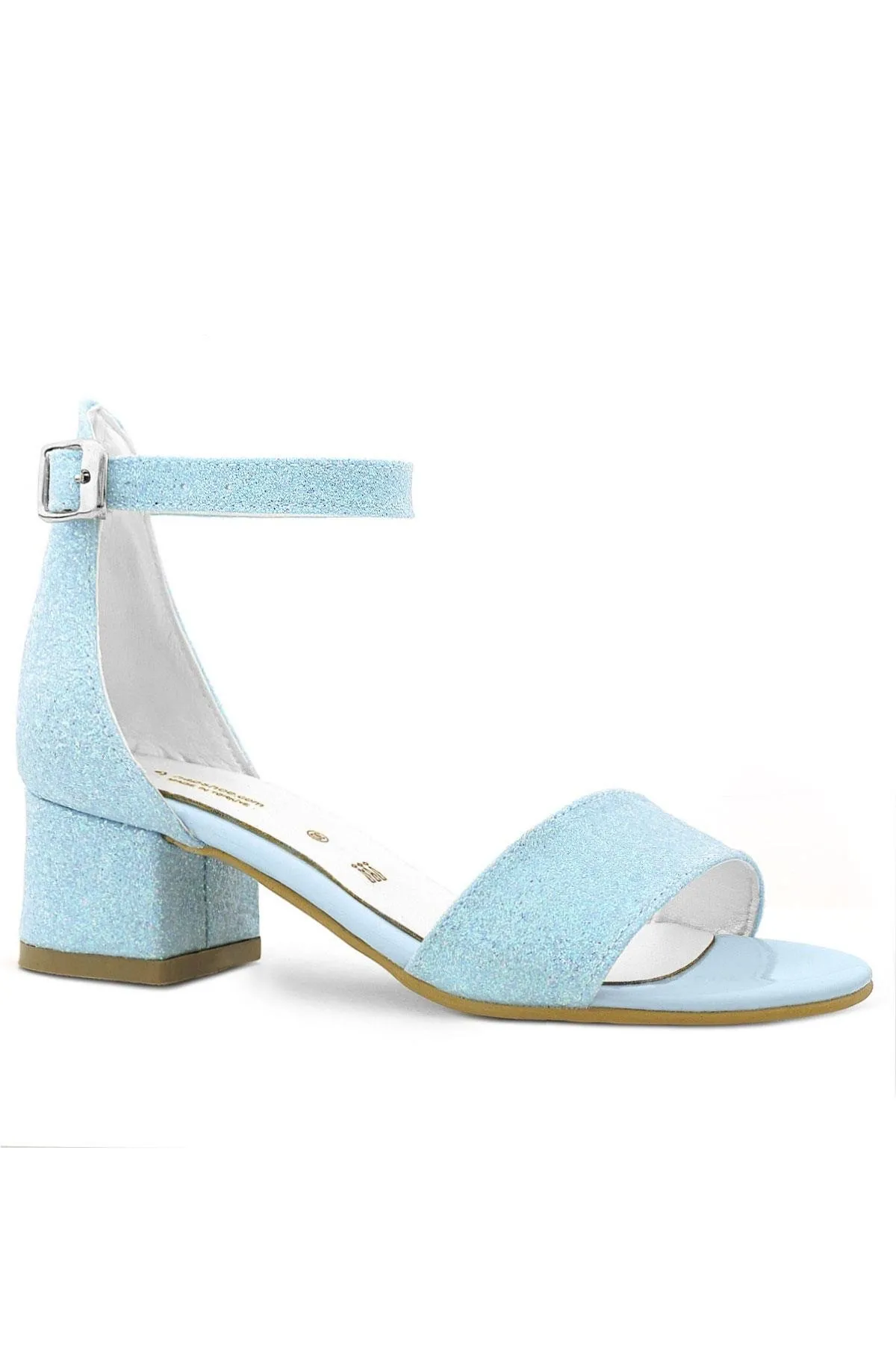 Lilo Simli Mavi Tek Bantlı Kız Çocuk Topuklu Abiye Ayakkabı