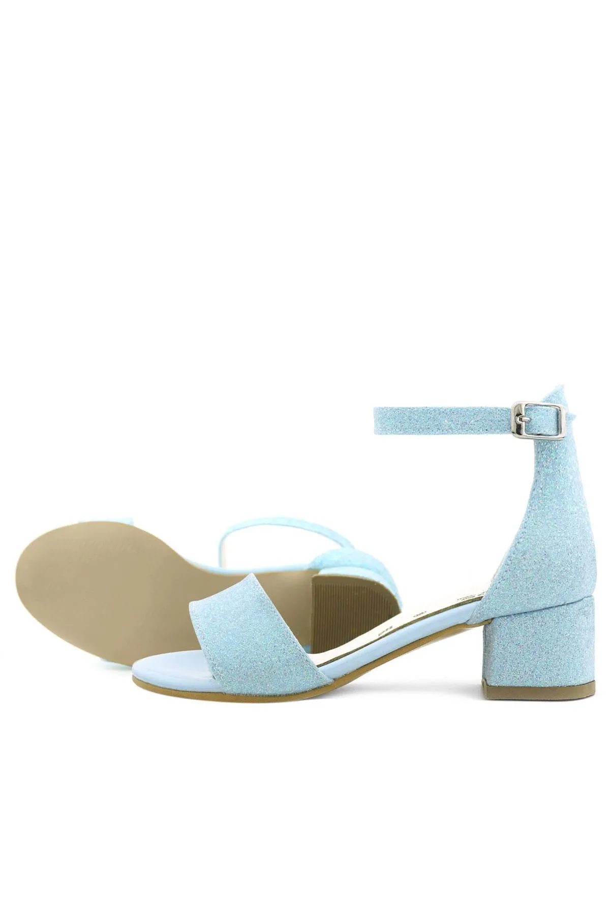 Lilo Simli Mavi Tek Bantlı Kız Çocuk Topuklu Abiye Ayakkabı