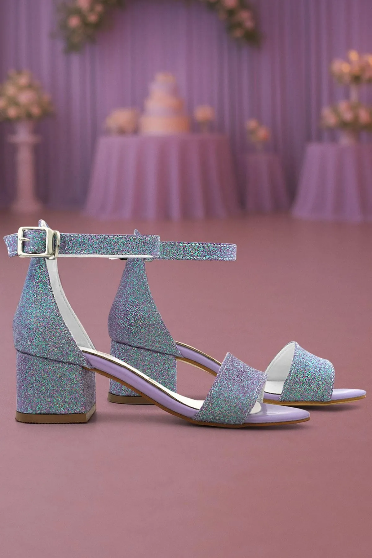 Lilo Simli Mor Tek Bantlı Kız Çocuk Topuklu Abiye Ayakkabı