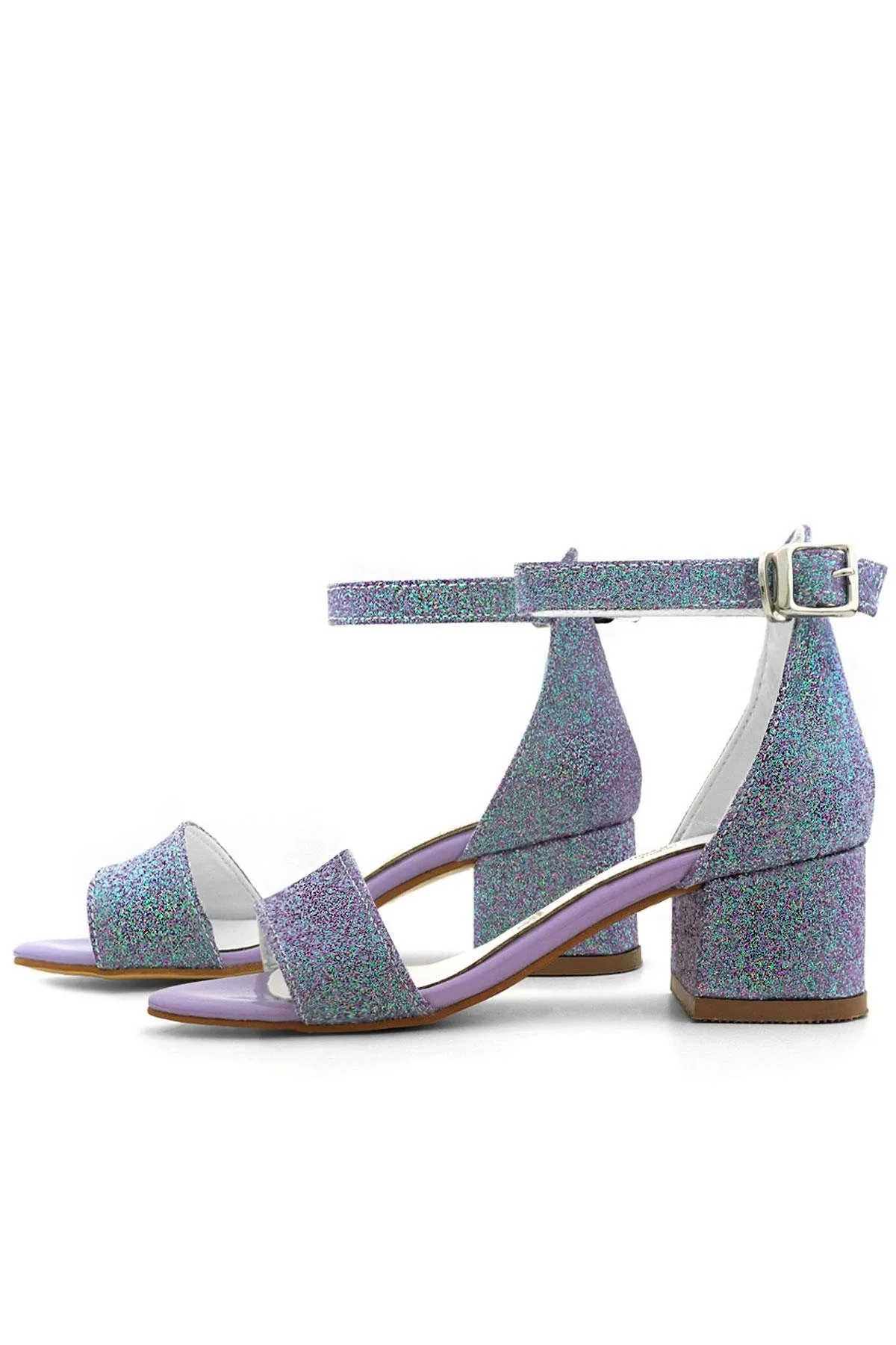 Lilo Simli Mor Tek Bantlı Kız Çocuk Topuklu Abiye Ayakkabı