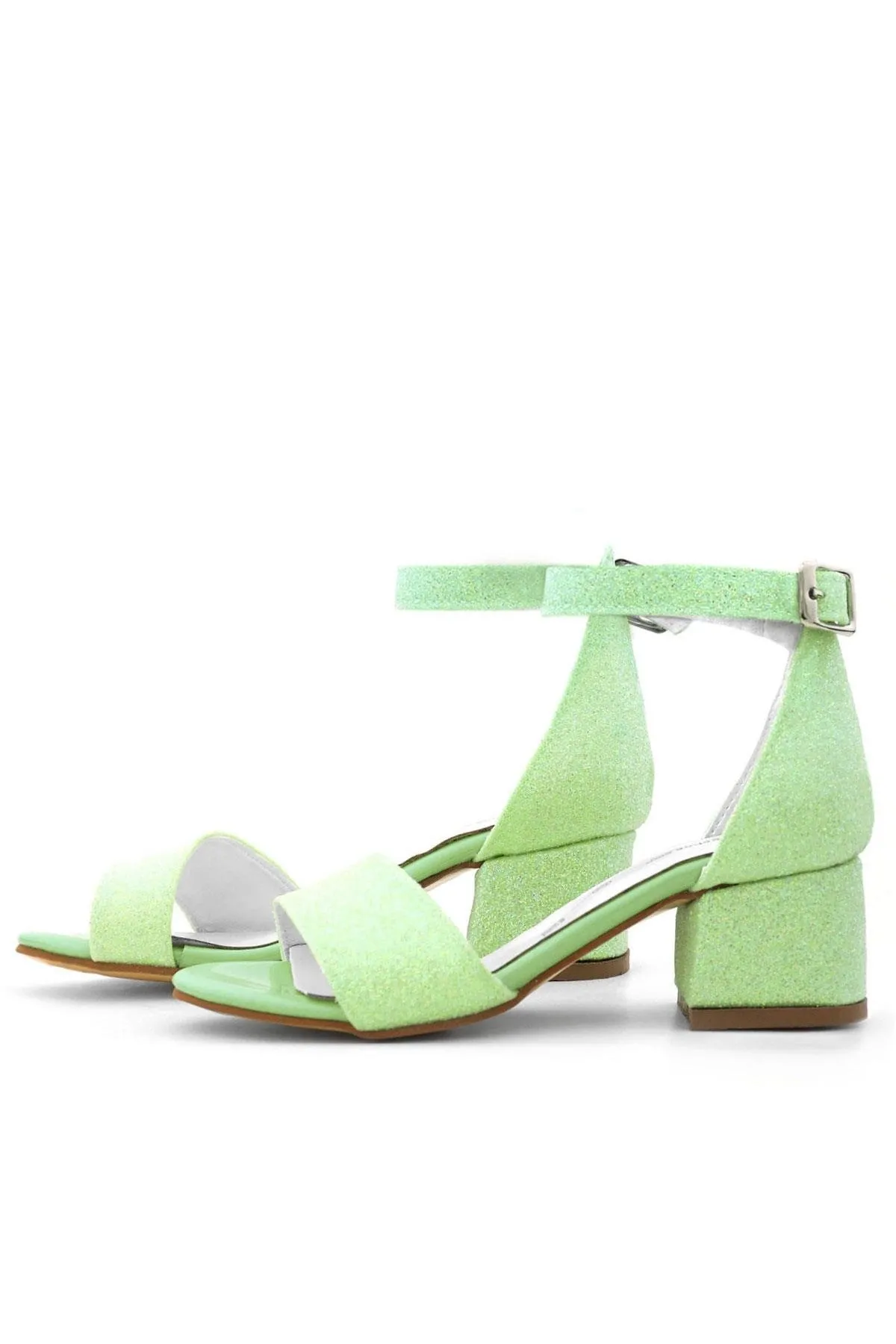 Lilo Simli Yeşil Tek Bantlı Kız Çocuk Topuklu Abiye Ayakkabı